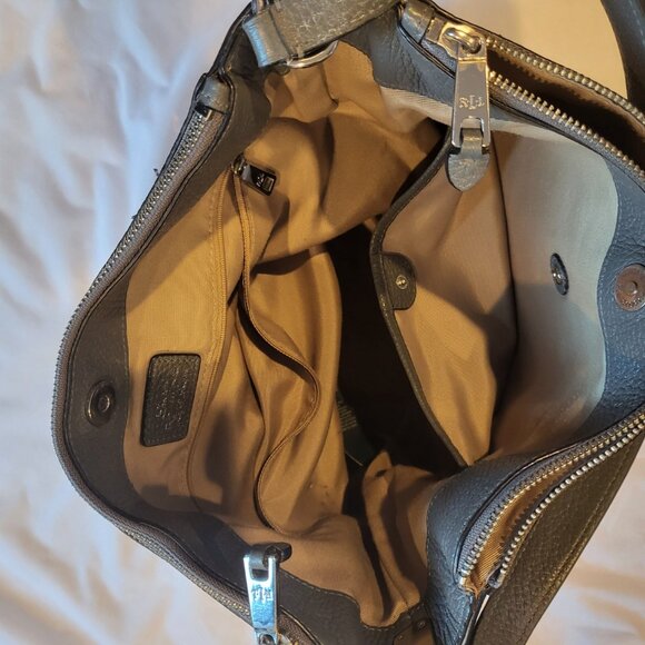 Lauren Ralph Lauren Dark Gray Pebbled Leather Hobo Bag - Picture 3 of 16